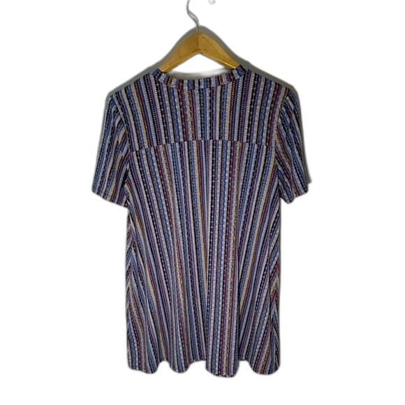 BCBGeneration Blue Multicolored Striped Short Sleeve A-Line Mini Dress Size L - Picture 3 of 12